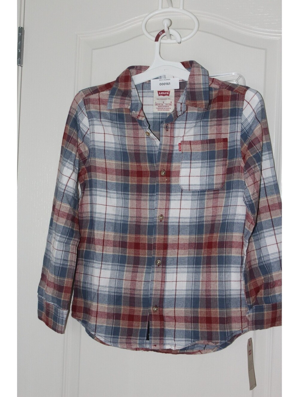 Levi’s Kids Plaid Button‑Up Shirt (Red/Blue/White, Snap Front)